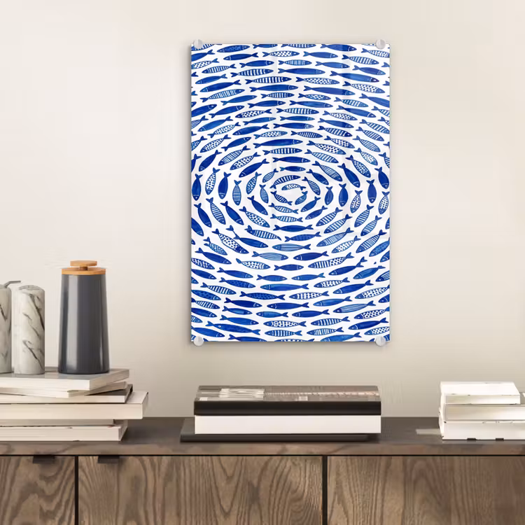 Glas schilderij - Vis - Patroon - Onderwater - Abstract - Blauw — 2