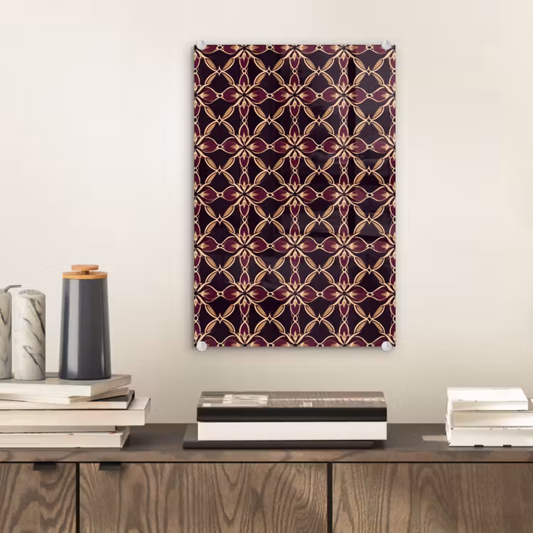Glas schilderij - Symmetrisch - Tegel - Burgundy — 2