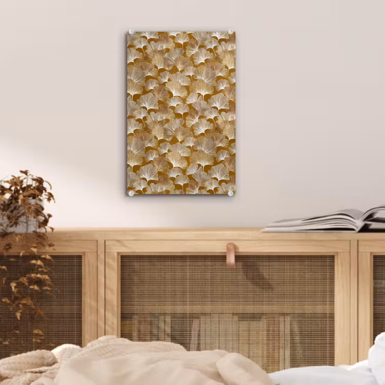 Glas schilderij - Ginkgo - Bladeren - Goud — 5