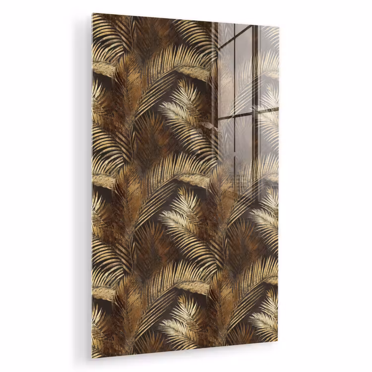Glas schilderij - Tropisch - Bladeren - Goud — 1