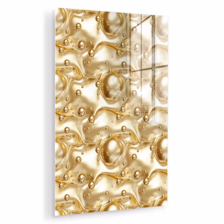 Glas schilderij - Vloeibaar - Druppels - Goud — 1