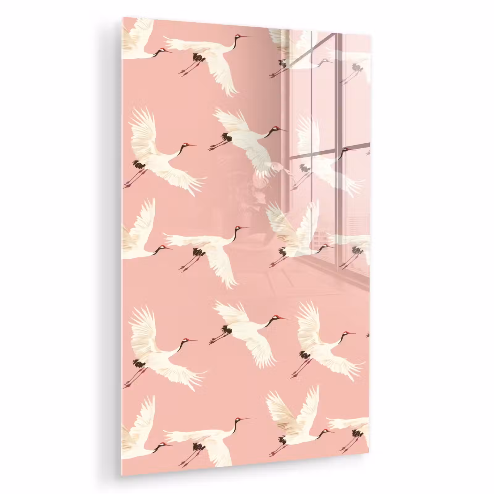 Glas schilderij - Modern - Kraanvogels - Roze — 1