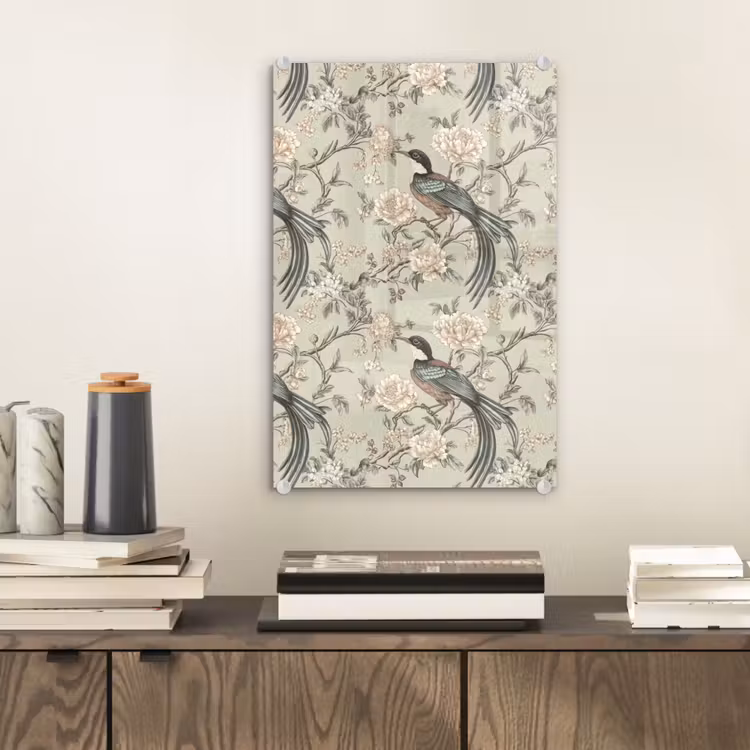 Glas schilderij - Bloem - Vogel - Kleurrijk — 2