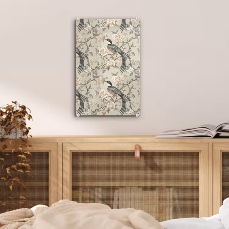 Glas schilderij - Bloem - Vogel - Kleurrijk — 5