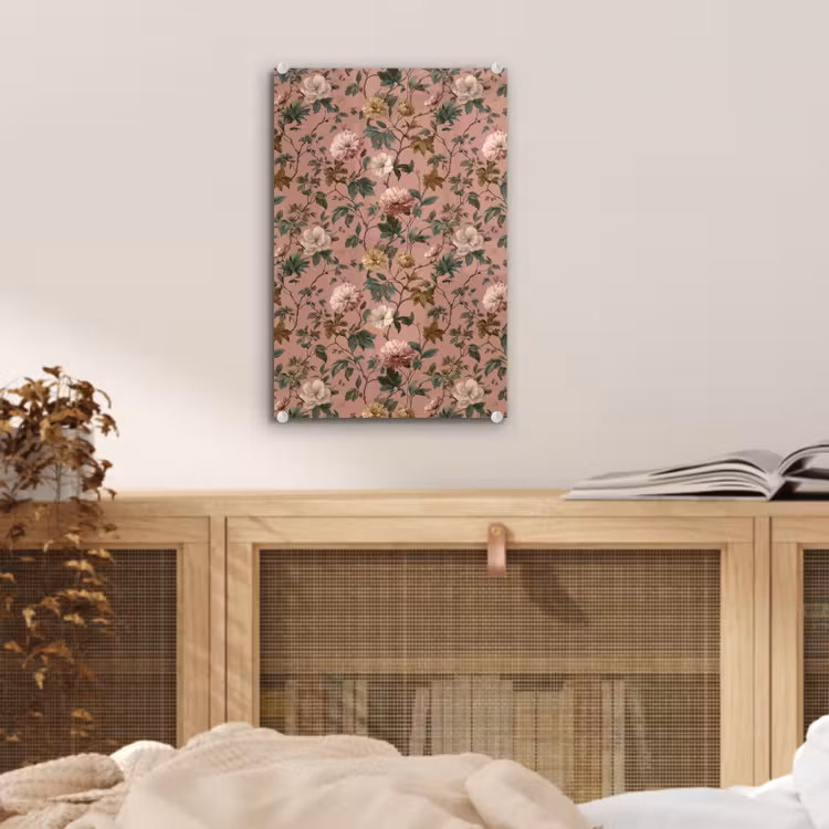 Glas schilderij - Bloemen - Klassiek - Roze — 5