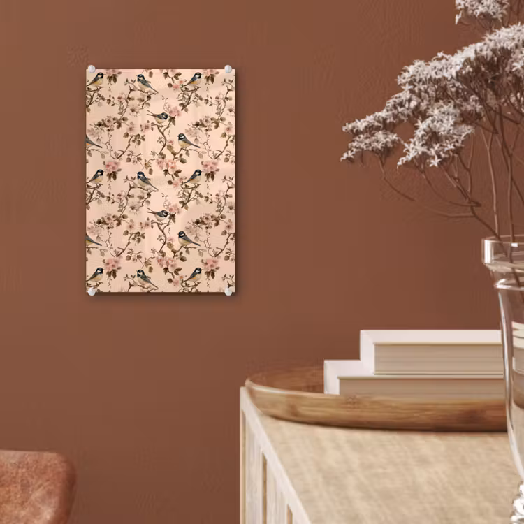 Glas schilderij - Bloesem - Koolmees - Roze — 6