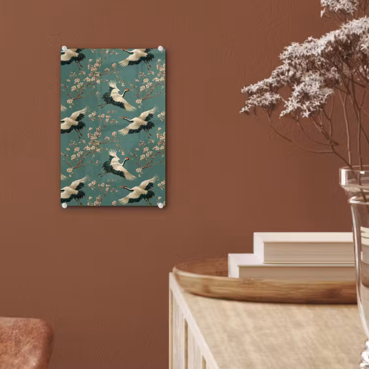 Glas schilderij - Kersenbloesem - Kraamvogels - Groen — 6
