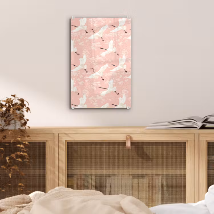 Glas schilderij - Kraanvogels - Bloesem - Roze — 5