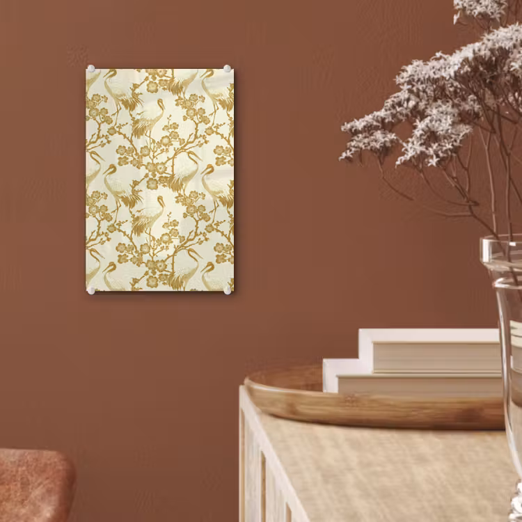 Glas schilderij - Kraanvogels - Kersenbloesem - Goud — 6