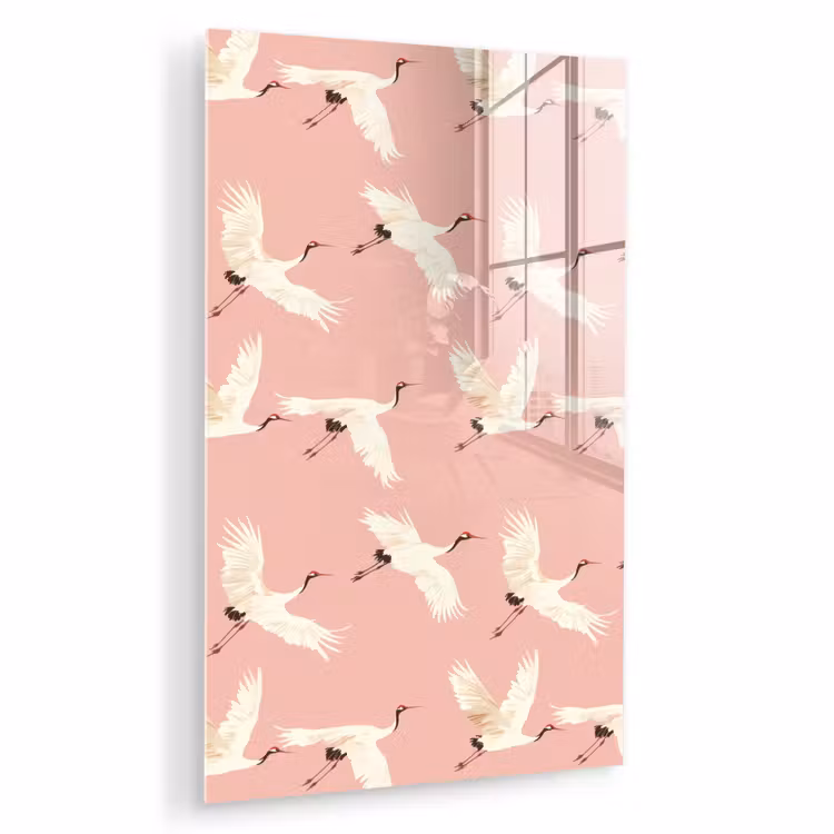 Glas schilderij - Modern - Kraanvogels - Roze — 1