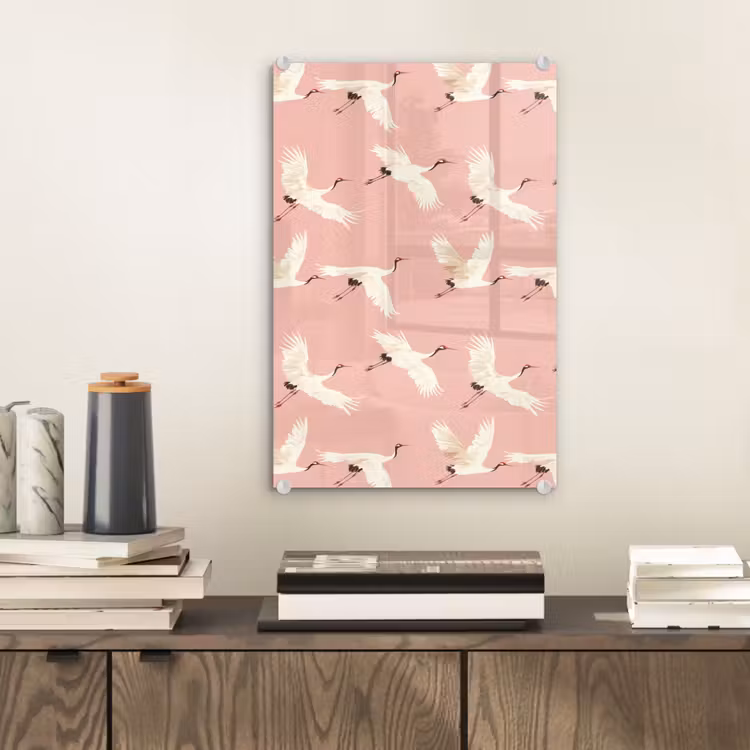 Glas schilderij - Modern - Kraanvogels - Roze — 2