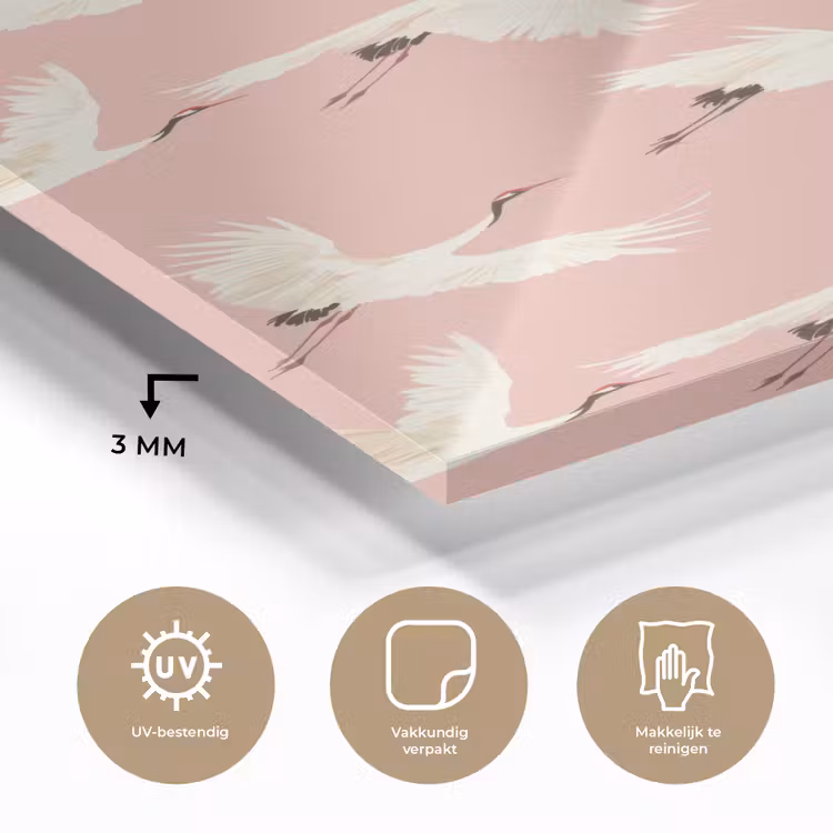 Glas schilderij - Modern - Kraanvogels - Roze — 3