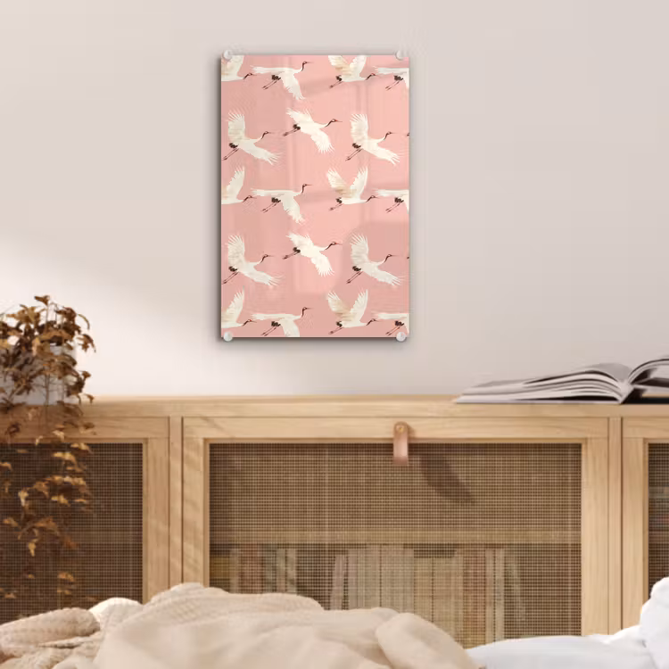 Glas schilderij - Modern - Kraanvogels - Roze — 5