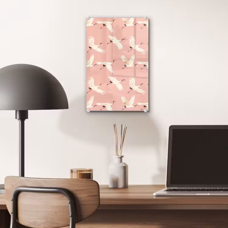 Glas schilderij - Modern - Kraanvogels - Roze — 7