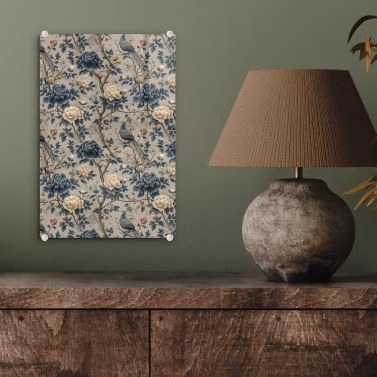 Glas schilderij - Pauw - Bloemen - Blauw — 4
