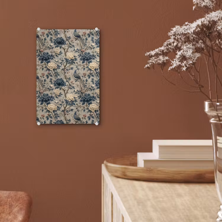Glas schilderij - Pauw - Bloemen - Blauw — 6