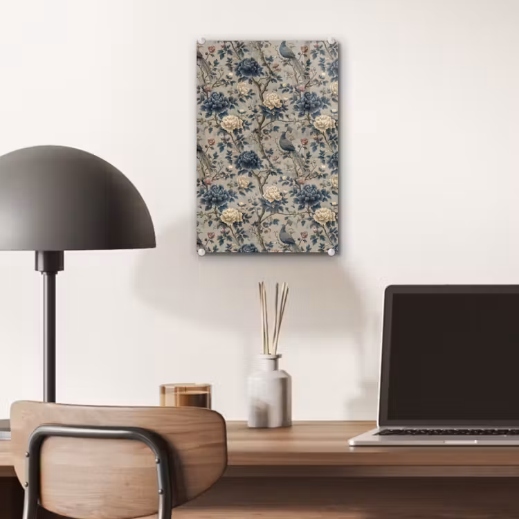 Glas schilderij - Pauw - Bloemen - Blauw — 7