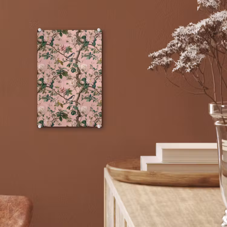 Glas schilderij - Pioenrozen - Botanisch - Vogel — 6