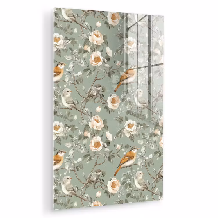 Glas schilderij - Roze - Vogels - Kleurrijk — 1