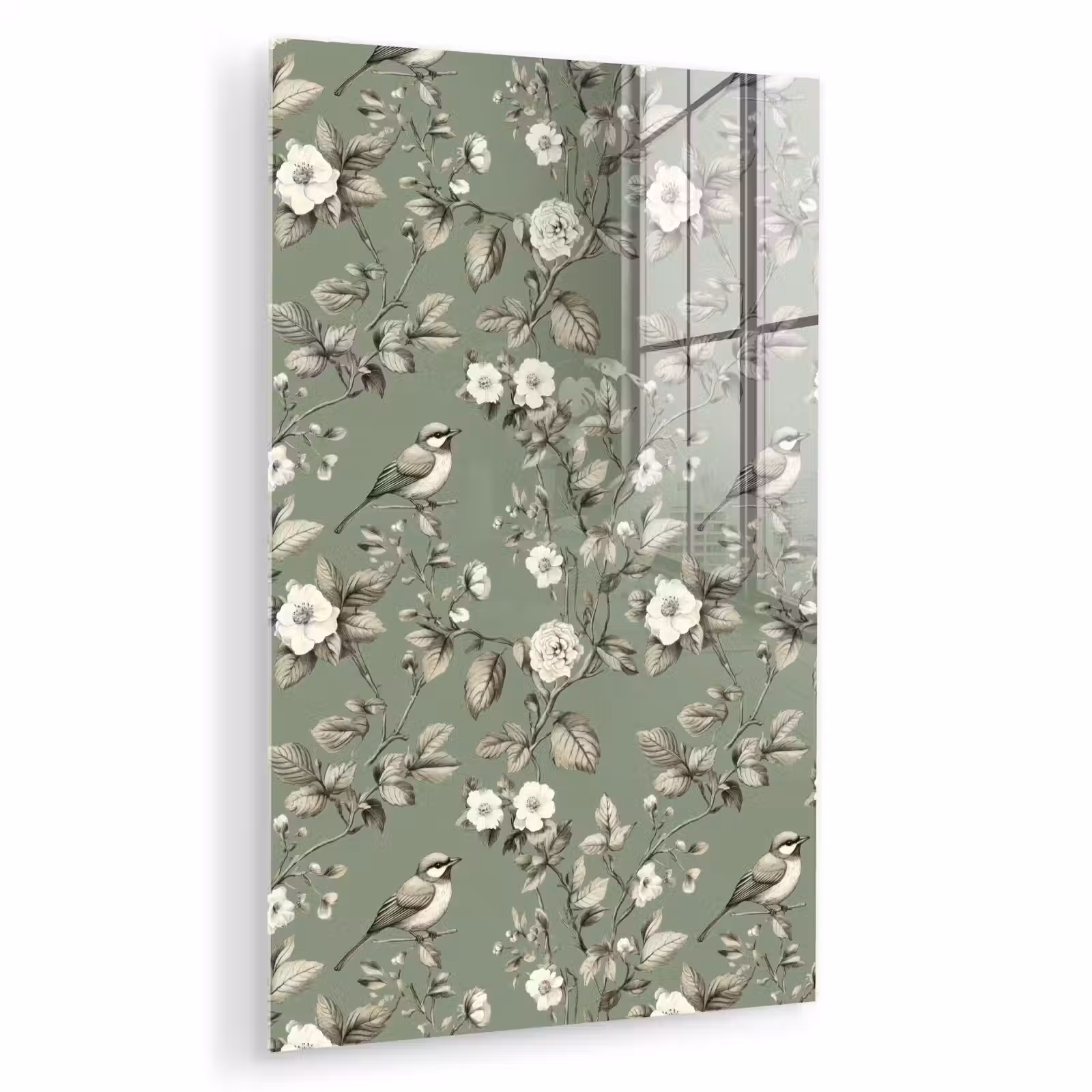 Glas schilderij - Botanisch - Vogels - Groen — 1