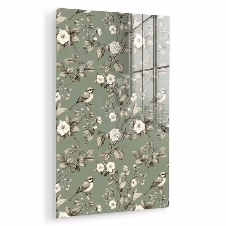 Glas schilderij - Botanisch - Vogels - Groen — 1
