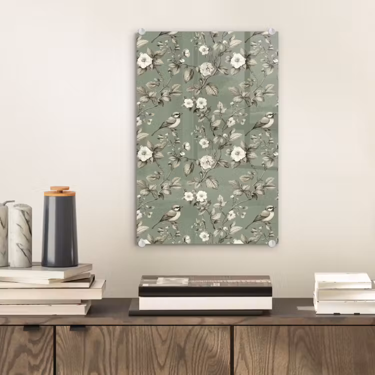 Glas schilderij - Botanisch - Vogels - Groen — 2