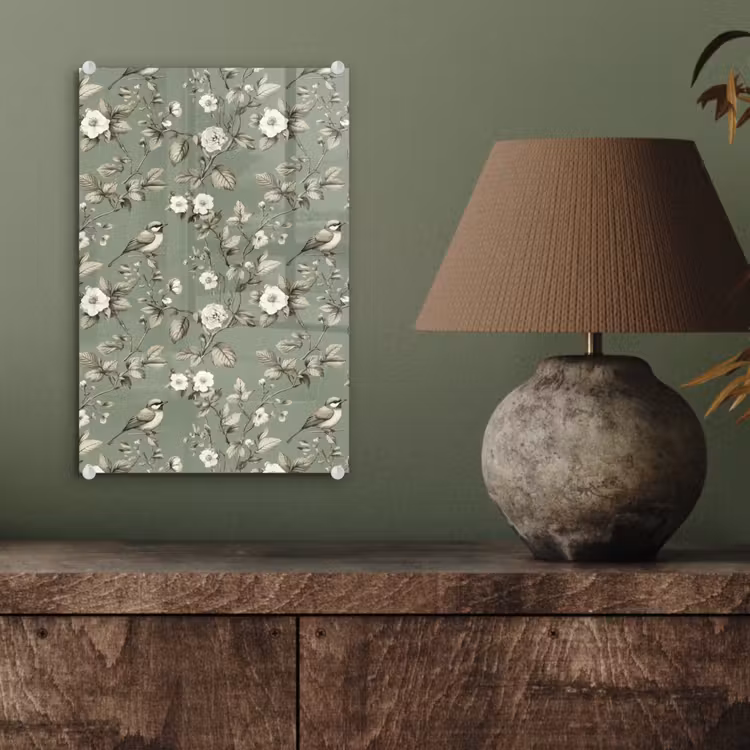 Glas schilderij - Botanisch - Vogels - Groen — 4