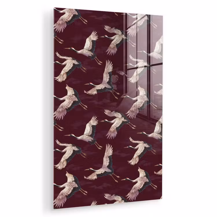 Glas schilderij - Kraanvogels - Klassiek - Bordeaux — 1