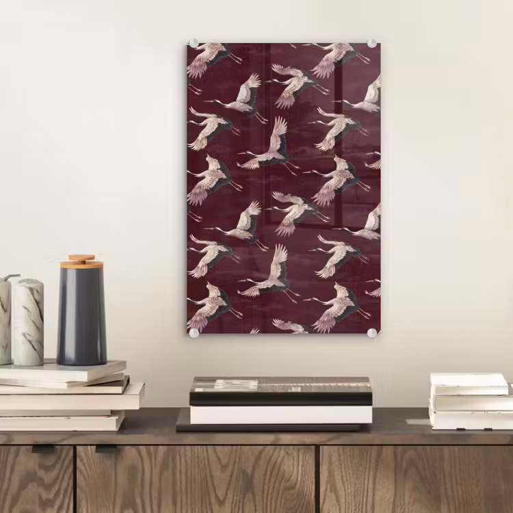 Glas schilderij - Kraanvogels - Klassiek - Bordeaux — 2