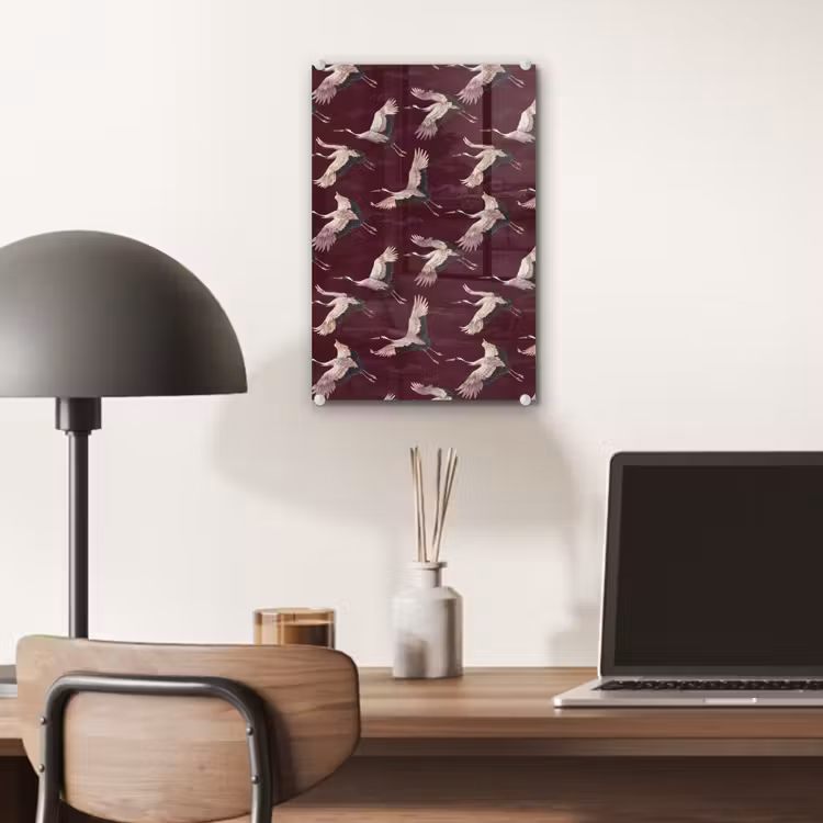 Glas schilderij - Kraanvogels - Klassiek - Bordeaux — 7