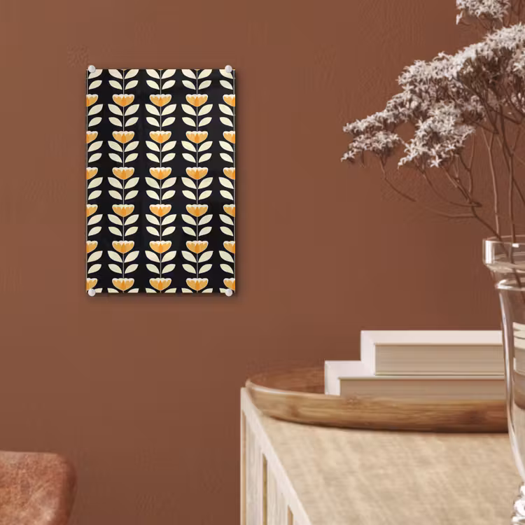 Glas schilderij - Retro - Bloem - Zwart - Okergeel — 6