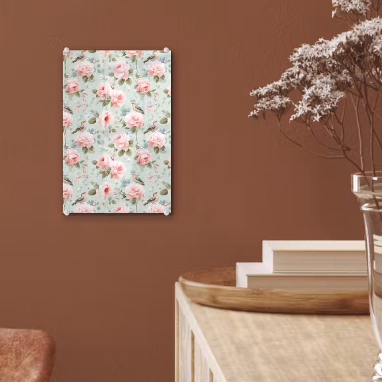 Glas schilderij - Rozen - Vogels - Pastel - Kleurrijk — 6