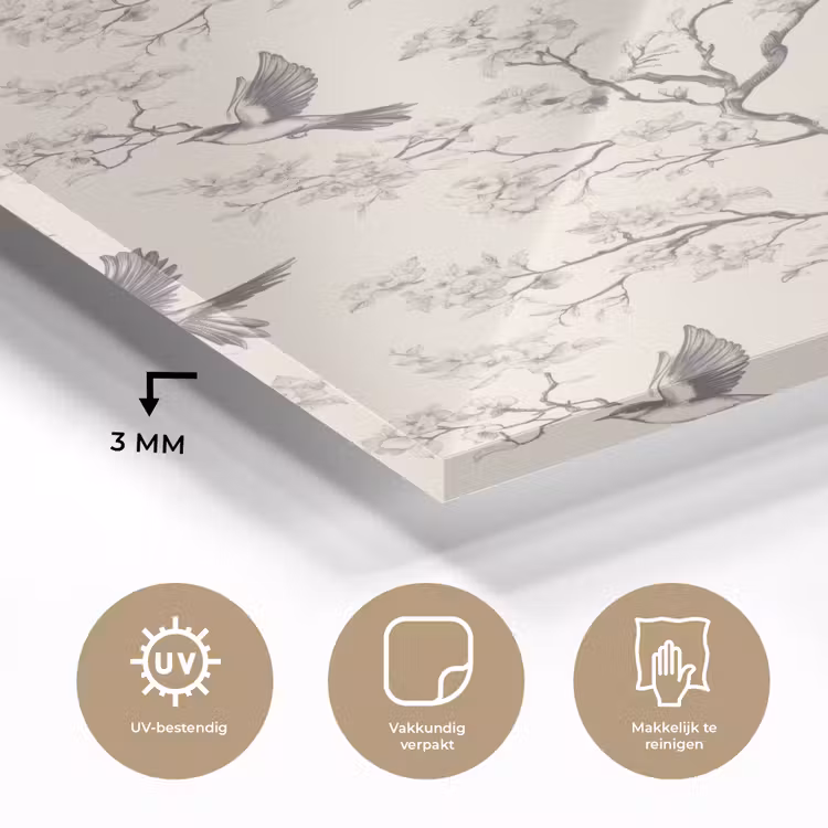 Glas schilderij - Takken - Vogels - Beige — 3