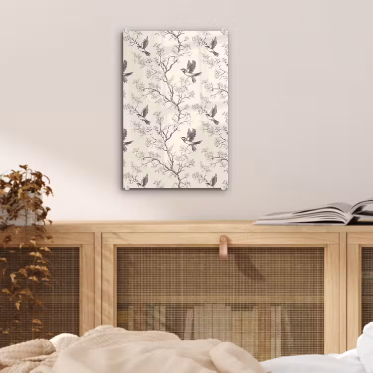 Glas schilderij - Takken - Vogels - Beige — 5