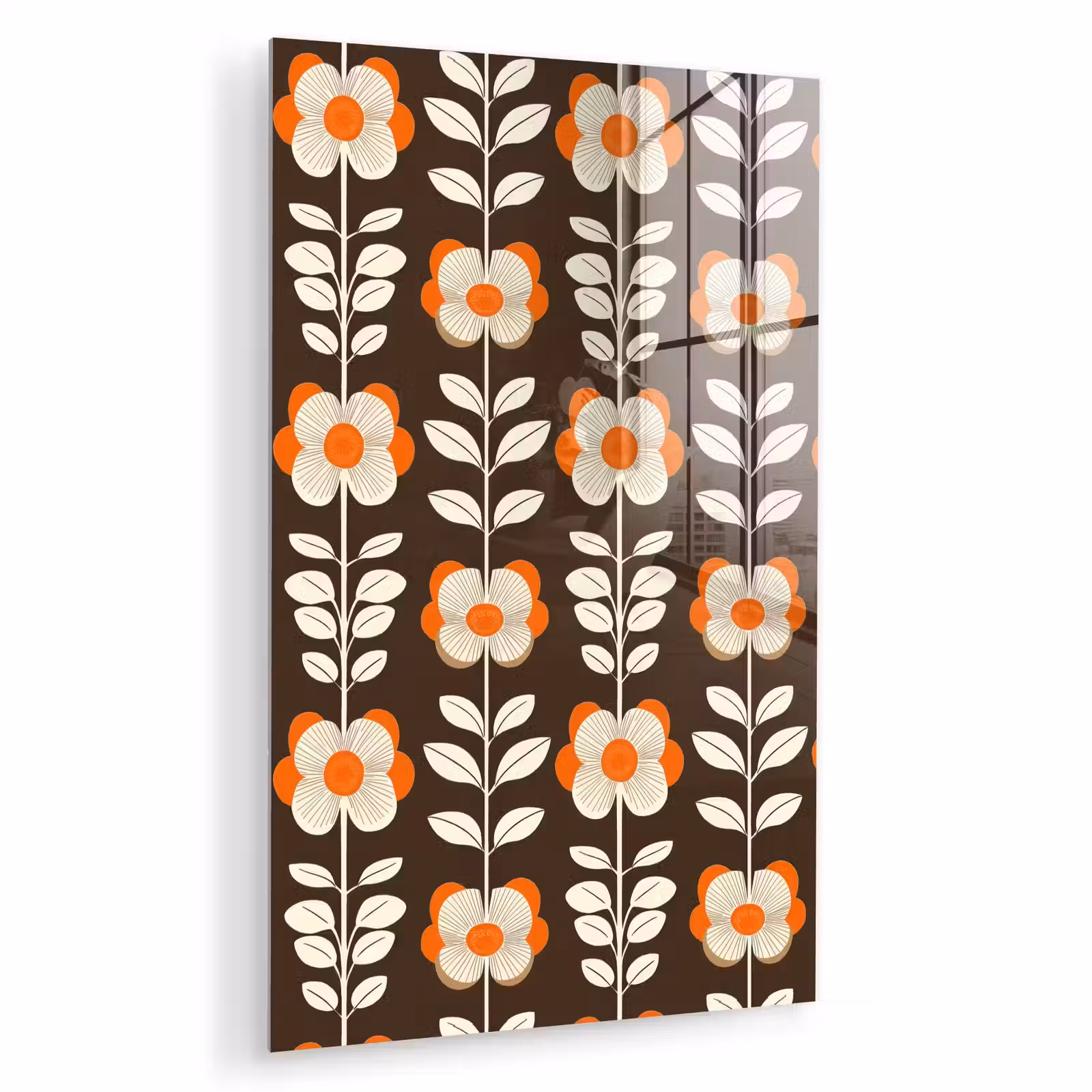 Glas schilderij - Bloemen - Retro - Bruin — 1