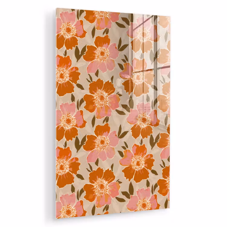 Glas schilderij - Bloemen - Motief - Retro — 1