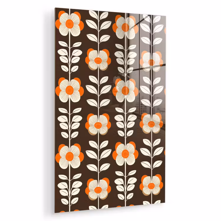 Glas schilderij - Bloemen - Retro - Bruin — 1