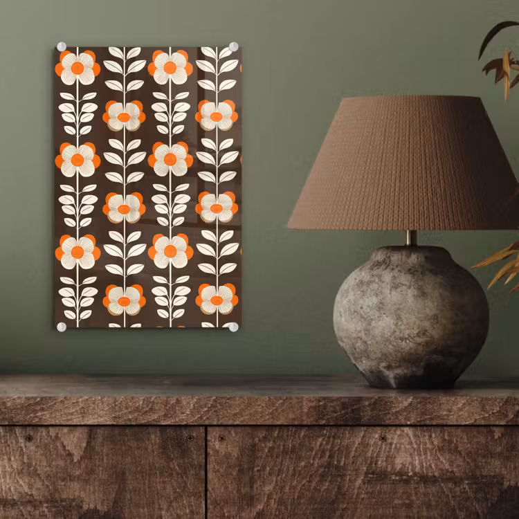 Glas schilderij - Bloemen - Retro - Bruin — 4