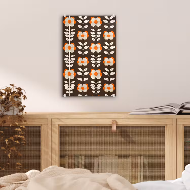 Glas schilderij - Bloemen - Retro - Bruin — 5