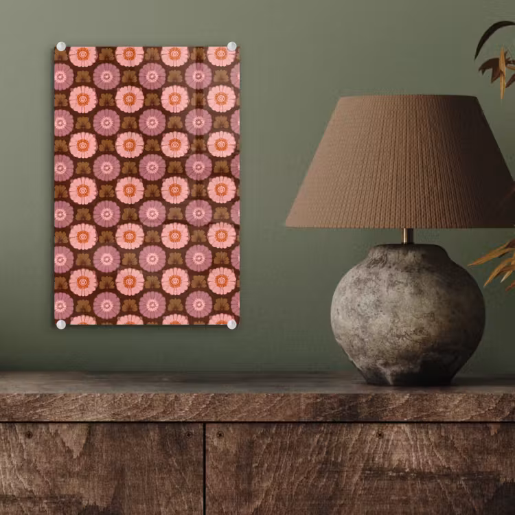 Glas schilderij - Retro - Madelief - Roze — 4