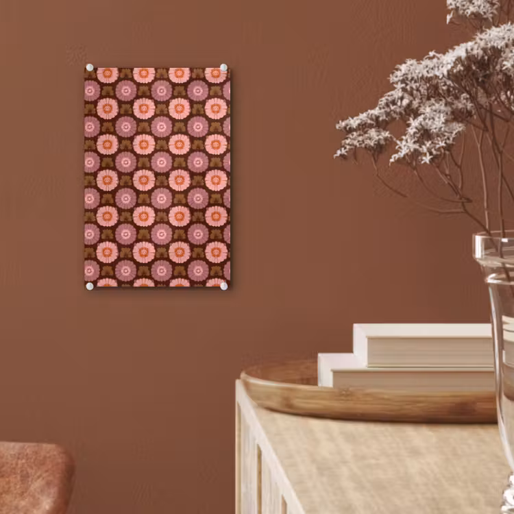 Glas schilderij - Retro - Madelief - Roze — 6