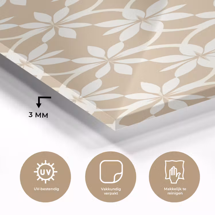 Glas schilderij - Bloemen - Patroon - Beige — 3