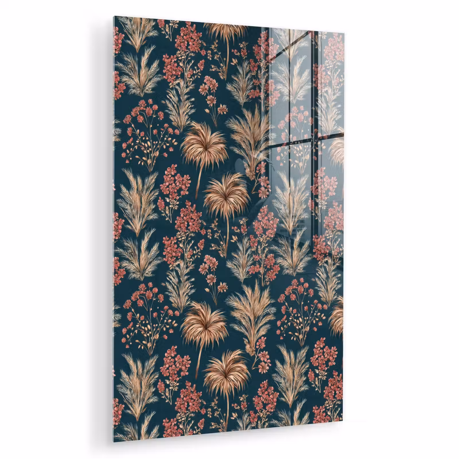 Glas schilderij - Botanisch - Patroon - Blauw — 1
