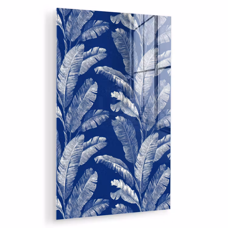 Glas schilderij - Blad - Palm - Blauw — 1