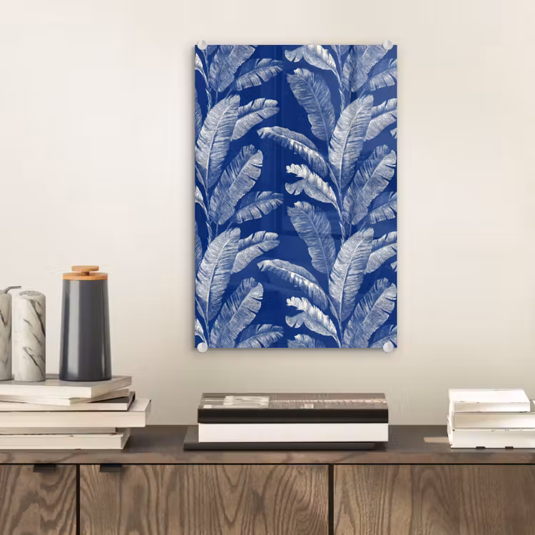 Glas schilderij - Blad - Palm - Blauw — 2