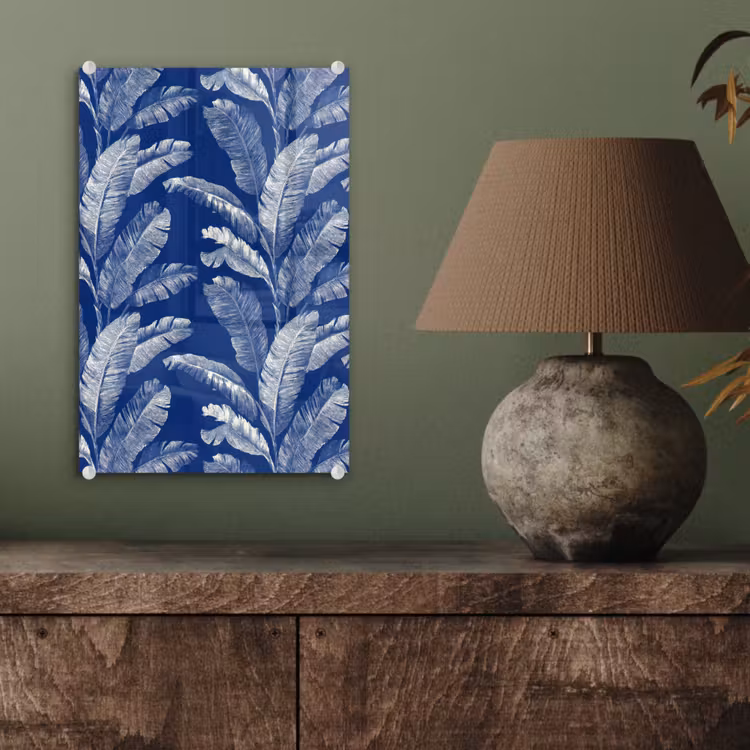 Glas schilderij - Blad - Palm - Blauw — 4