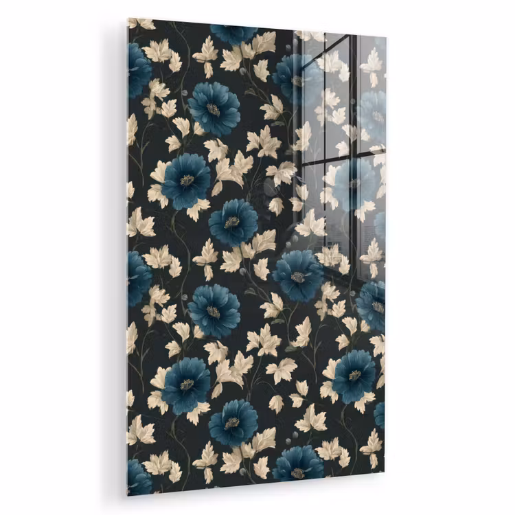Glas schilderij - Botanisch - Bloemen - Blauw — 1
