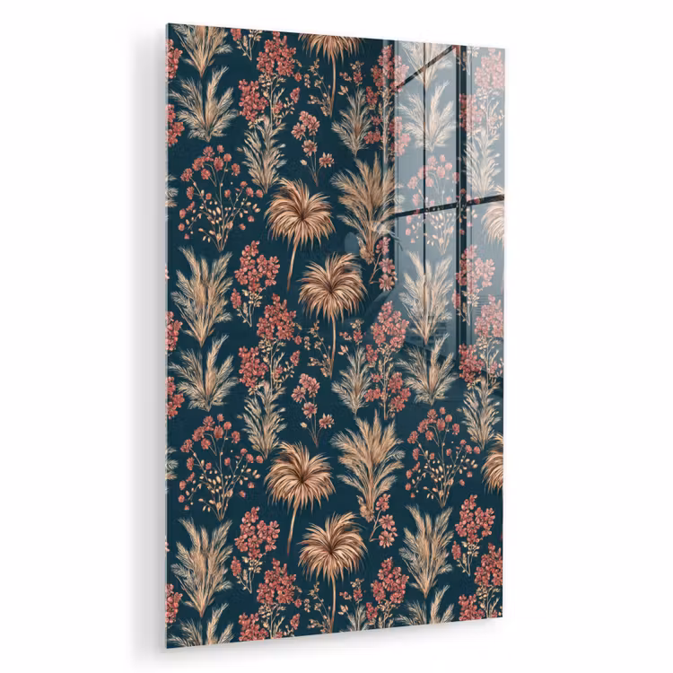 Glas schilderij - Botanisch - Patroon - Blauw — 1