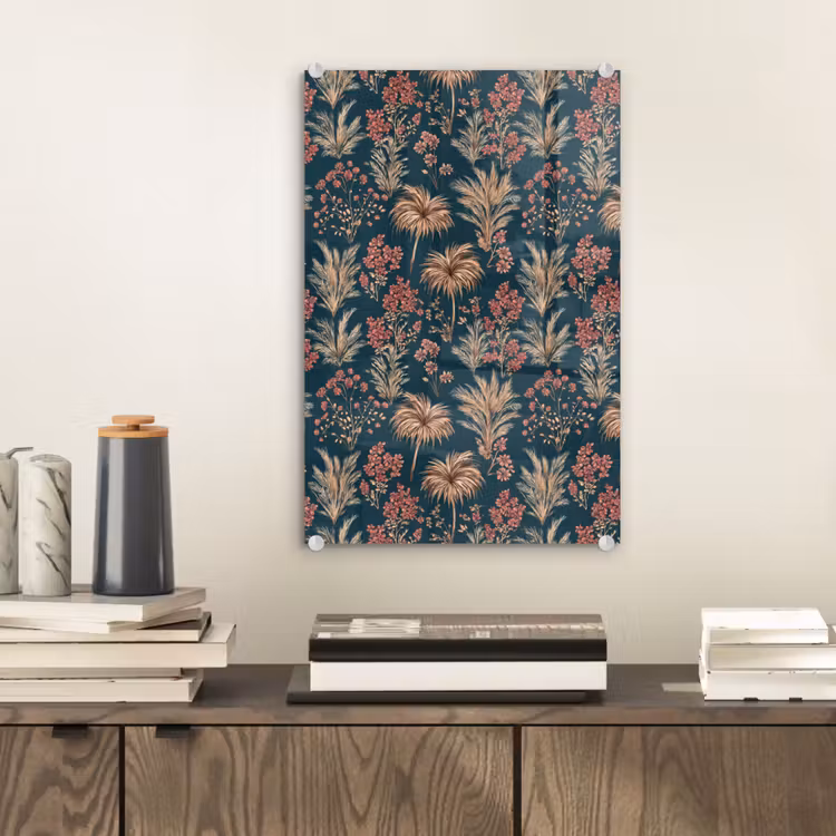 Glas schilderij - Botanisch - Patroon - Blauw — 2