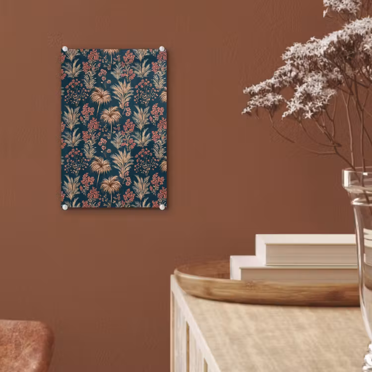 Glas schilderij - Botanisch - Patroon - Blauw — 6